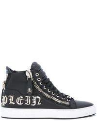 schwarze Leder Turnschuhe von Philipp Plein