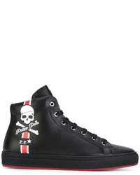 schwarze Leder Turnschuhe von Philipp Plein