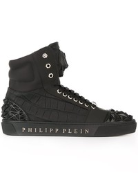 schwarze Leder Turnschuhe von Philipp Plein