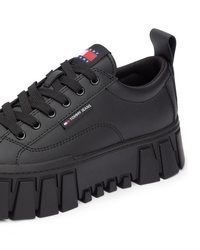 schwarze Leder Turnschuhe von Tommy Jeans