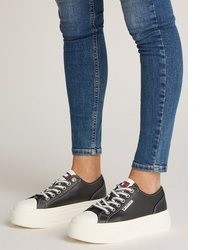 schwarze Leder Turnschuhe von Tommy Jeans
