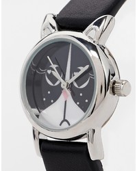 schwarze Leder Uhr von Asos