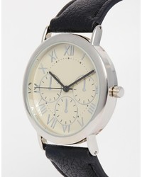 schwarze Leder Uhr von Asos