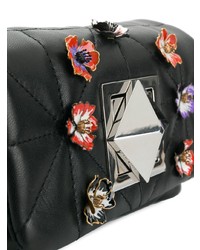 schwarze Leder Umhängetasche mit Blumenmuster von Sonia Rykiel