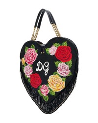 schwarze Leder Umhängetasche mit Blumenmuster von Dolce & Gabbana