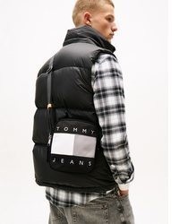 schwarze Leder Umhängetasche von Tommy Jeans