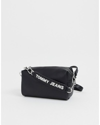 schwarze Leder Umhängetasche von Tommy Jeans