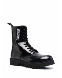 schwarze Lederarbeitsstiefel von Moschino