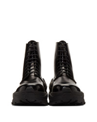 schwarze Lederarbeitsstiefel von Maison Margiela