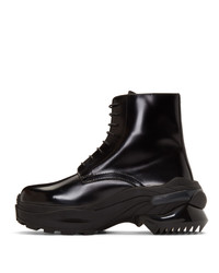 schwarze Lederarbeitsstiefel von Maison Margiela