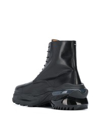 schwarze Lederarbeitsstiefel von Maison Margiela