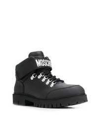 schwarze Lederarbeitsstiefel von Moschino