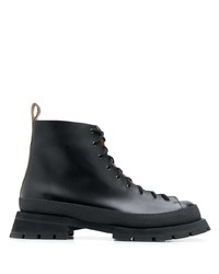 schwarze Lederarbeitsstiefel von Jil Sander