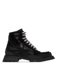 schwarze Lederarbeitsstiefel von Jil Sander