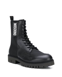 schwarze Lederarbeitsstiefel von Moschino