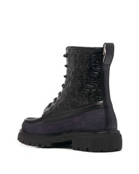 schwarze Lederfreizeitstiefel von Salvatore Ferragamo