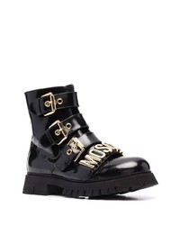 schwarze Lederfreizeitstiefel von Moschino