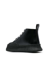 schwarze Lederfreizeitstiefel von Jil Sander