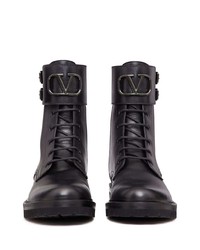 schwarze Lederfreizeitstiefel von Valentino Garavani