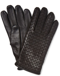 schwarze Lederhandschuhe von Bottega Veneta