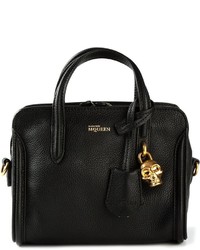 schwarze Lederhandtasche von Alexander McQueen