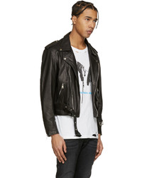 schwarze Lederjacke mit Schottenmuster von Enfants Riches Deprimes