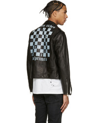 schwarze Lederjacke mit Schottenmuster von Enfants Riches Deprimes