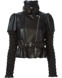 schwarze Lederjacke von Alexander McQueen