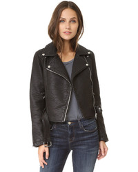 schwarze Lederjacke von Eleven Paris