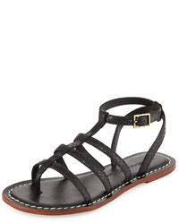 schwarze Ledersandalen mit Schlangenmuster