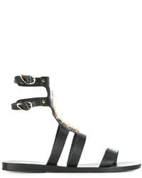 schwarze Ledersandalen mit Schlangenmuster von Ancient Greek Sandals