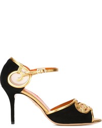 schwarze Ledersandalen von Charlotte Olympia