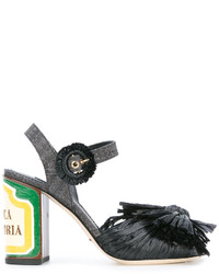 schwarze Ledersandalen von Dolce & Gabbana