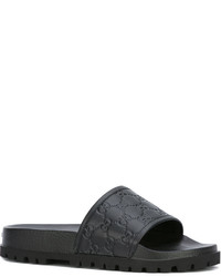 schwarze Ledersandalen von Gucci