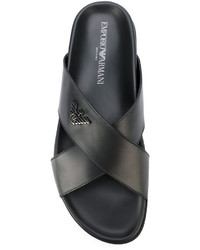 schwarze Ledersandalen von Emporio Armani