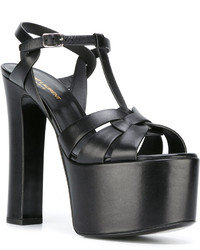 schwarze Ledersandalen von Saint Laurent