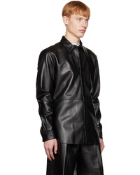 schwarze Shirtjacke aus Leder von Dries Van Noten