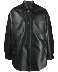 schwarze Shirtjacke aus Leder von Nanushka