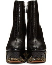 schwarze Lederstiefel mit Schlangenmuster von Marc Jacobs