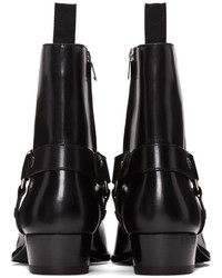 schwarze Lederstiefel von Saint Laurent