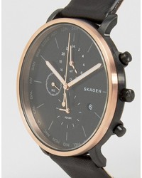 schwarze Lederuhr von Skagen