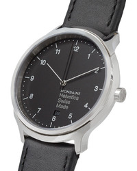 schwarze Lederuhr von Mondaine