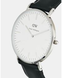 schwarze Lederuhr von Daniel Wellington