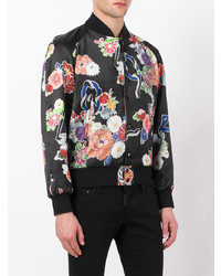 schwarze leichte Bomberjacke mit Blumenmuster von Saint Laurent