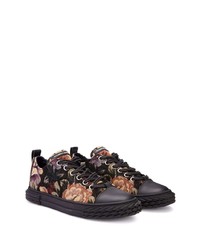 schwarze niedrige Sneakers mit Blumenmuster von Giuseppe Zanotti