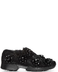 schwarze niedrige Sneakers mit Blumenmuster von Simone Rocha