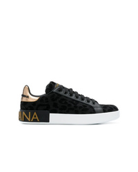 schwarze niedrige Sneakers mit Leopardenmuster von Dolce & Gabbana
