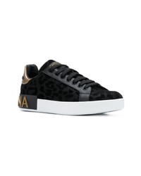schwarze niedrige Sneakers mit Leopardenmuster von Dolce & Gabbana