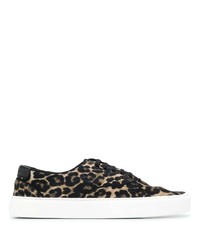 schwarze niedrige Sneakers mit Leopardenmuster von Saint Laurent