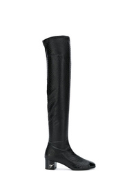 schwarze Overknee Stiefel aus Leder mit Schlangenmuster von Giuseppe Zanotti Design